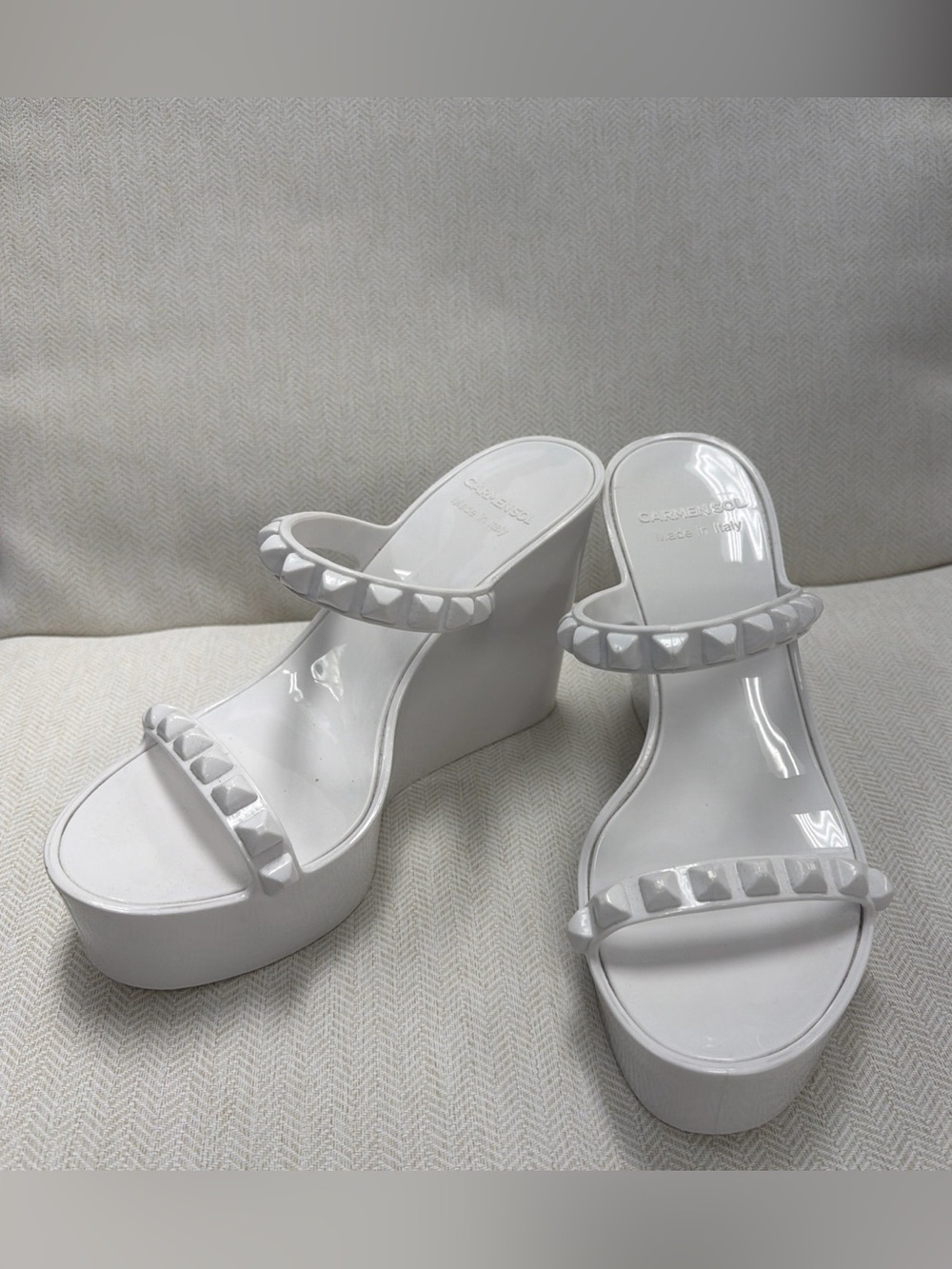 Carmen Sol Tonino Made In Italy Studs Wedge Platform jelly Sandal US Size 9